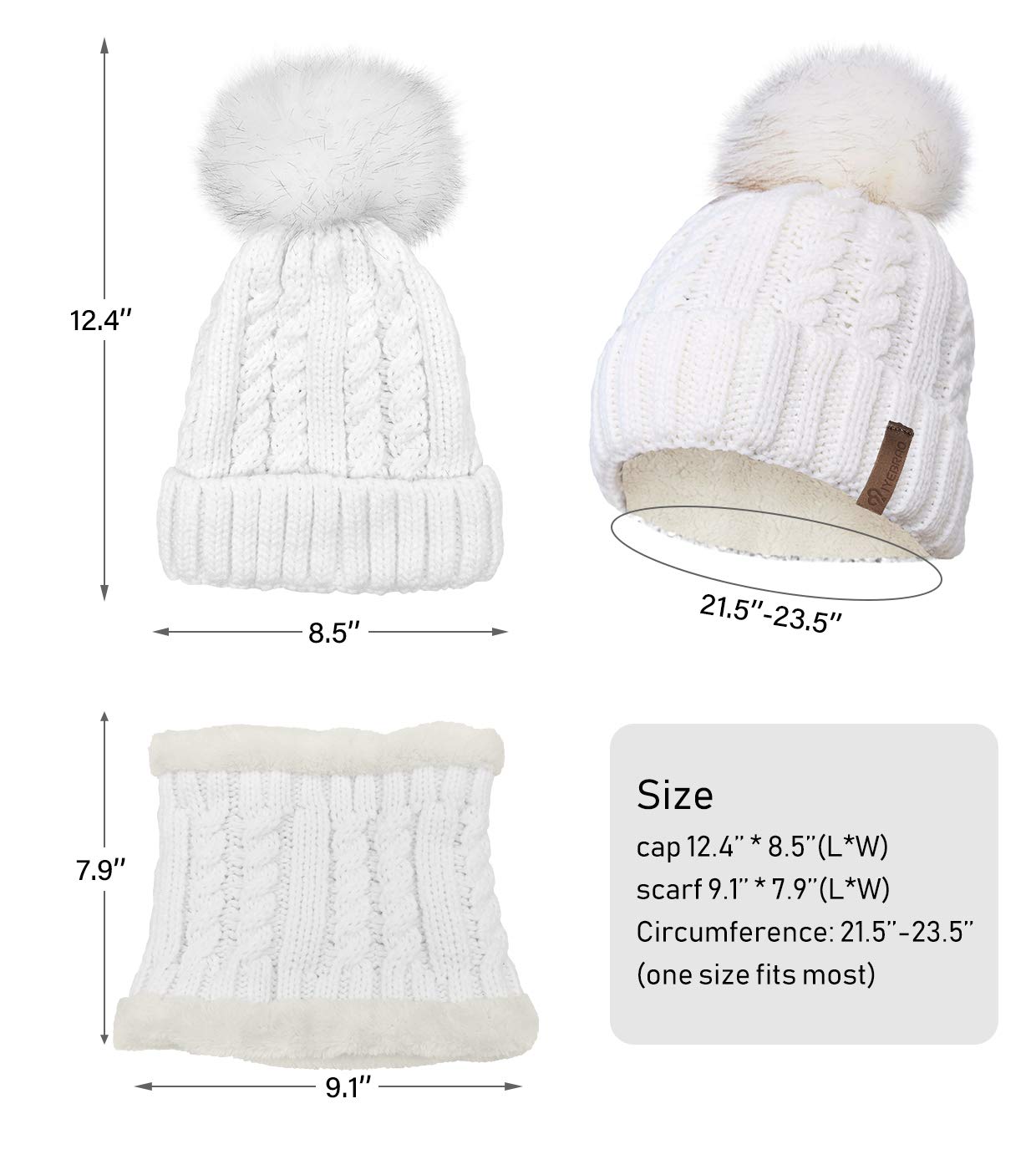 IYEBRAO Womens Winter Knit Beanie Hat Scarf Set for Girl Fleece